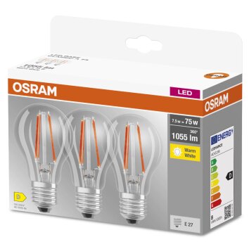 OSRAM Juego de 3 LED E27 7,5 watt 2700 Kelvin 1055 Lumen