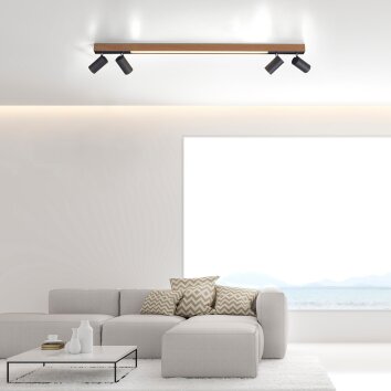 Paul Neuhaus PURE-LINES Lámpara de Techo LED Antracita, Madera oscura, 5 luces, Mando a distancia