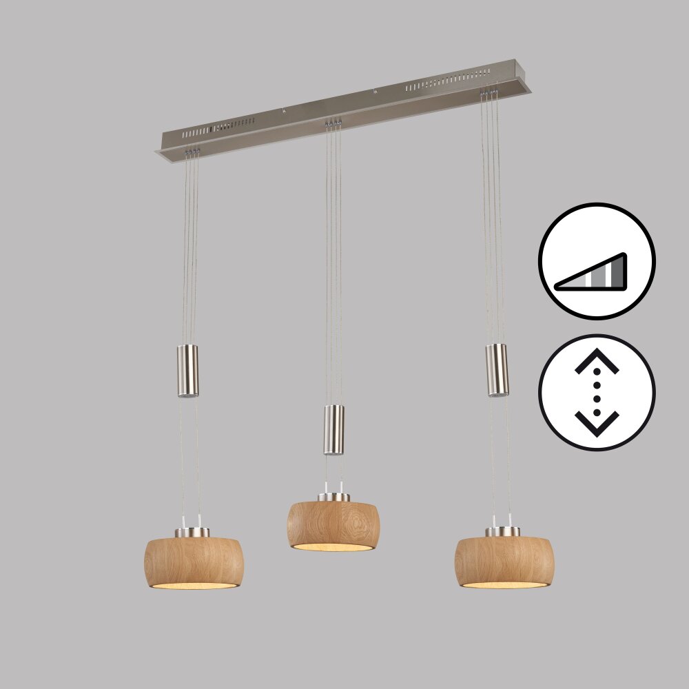 Fischer & Honsel SHINEWOOD Lámpara Colgante LED Níquel-mate, 3 luces main product photo