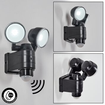 Anyarhwi Aplique para exterior LED Negro, 2 luces, Sensor de movimiento