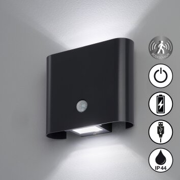 FHL easy Magnetics Aplique para exterior LED Negro, 2 luces, Sensor de movimiento