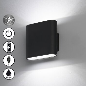 FHL easy Magnetics Aplique para exterior LED Negro, 2 luces, Sensor de movimiento
