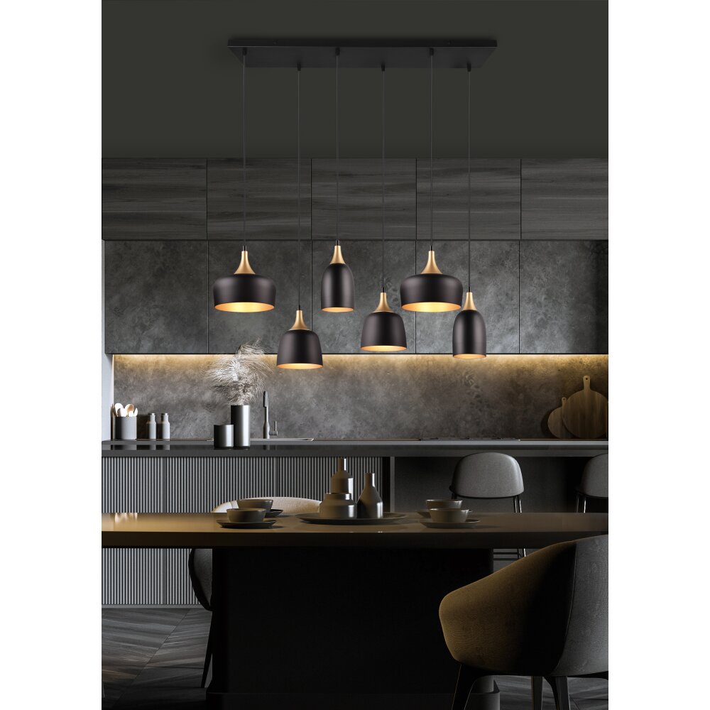 Trio Chiraz Lámpara Colgante Negro, 6 luces main product photo