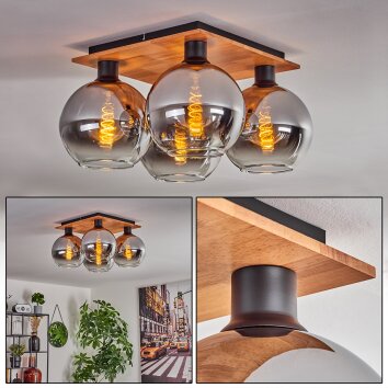 Koyoto Lámpara de Techo - Cristal Crudo, Negro, 4 luces