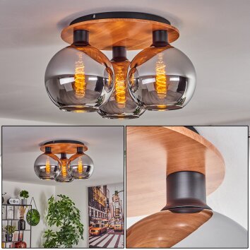 Koyoto Lámpara de Techo - Cristal Crudo, Negro, 3 luces