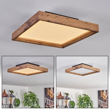 Longvic Lámpara de Techo LED Marrón, Color madera, Negro, 1 luz