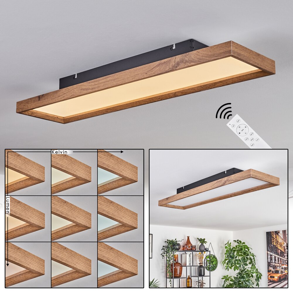 Longvic Lámpara de Techo LED Marrón, Color madera, Negro, 1 luz, Mando a distancia main product photo
