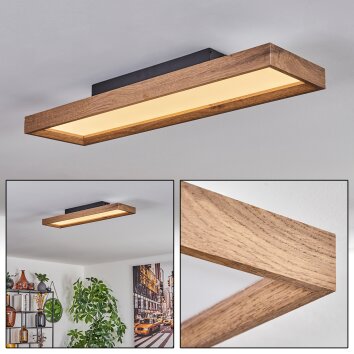 Longvic Lámpara de Techo LED Marrón, Color madera, Negro, 1 luz