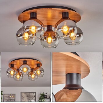 Koyoto Lámpara de Techo - Cristal Crudo, Negro, 5 luces