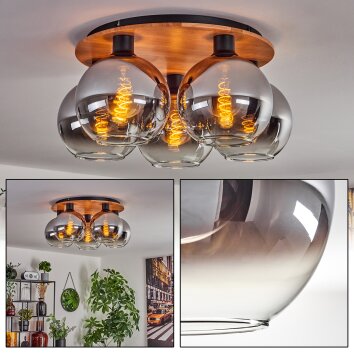 Koyoto Lámpara de Techo - Cristal Crudo, Negro, 5 luces