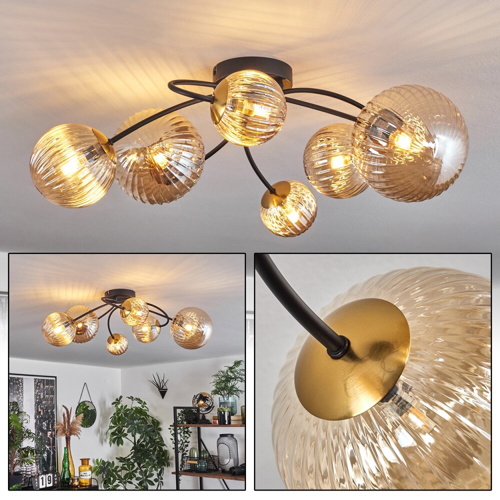 Chehalis Lámpara de Techo - Cristal dorado, Negro, 6 luces main product photo