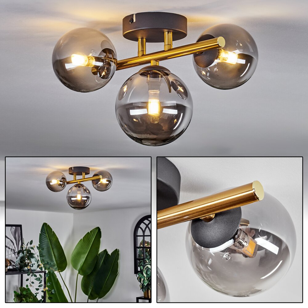 Chehalis Lámpara de Techo - Cristal dorado, Negro, 3 luces main product photo