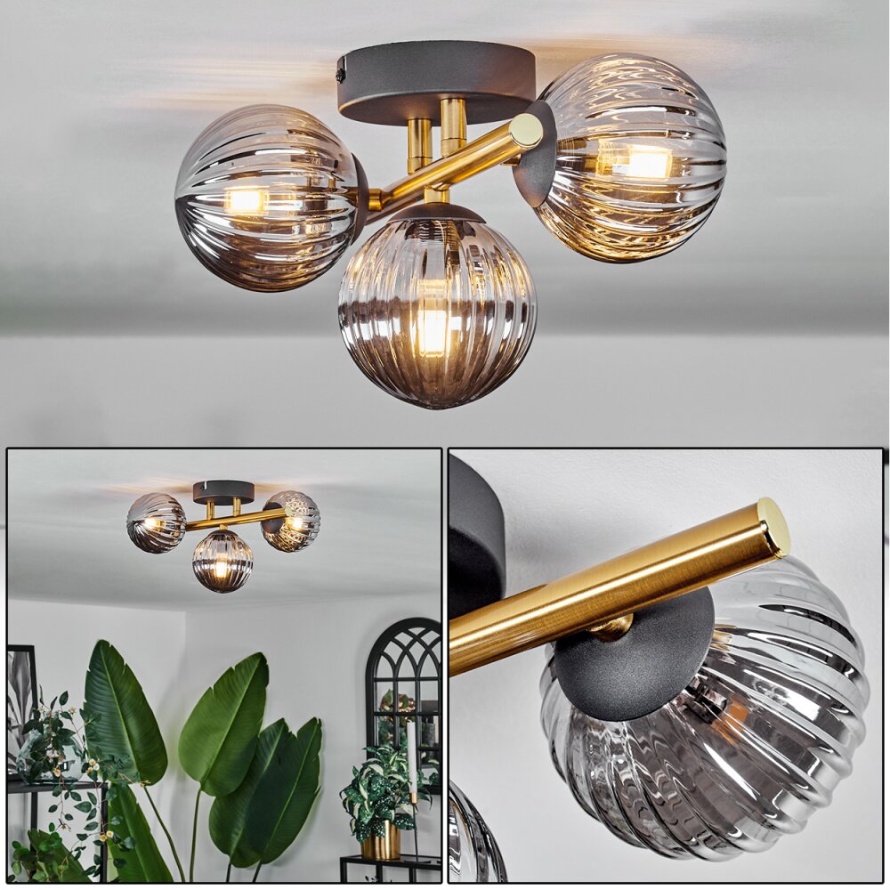 Chehalis Lámpara de Techo - Cristal dorado, Negro, 3 luces main product photo