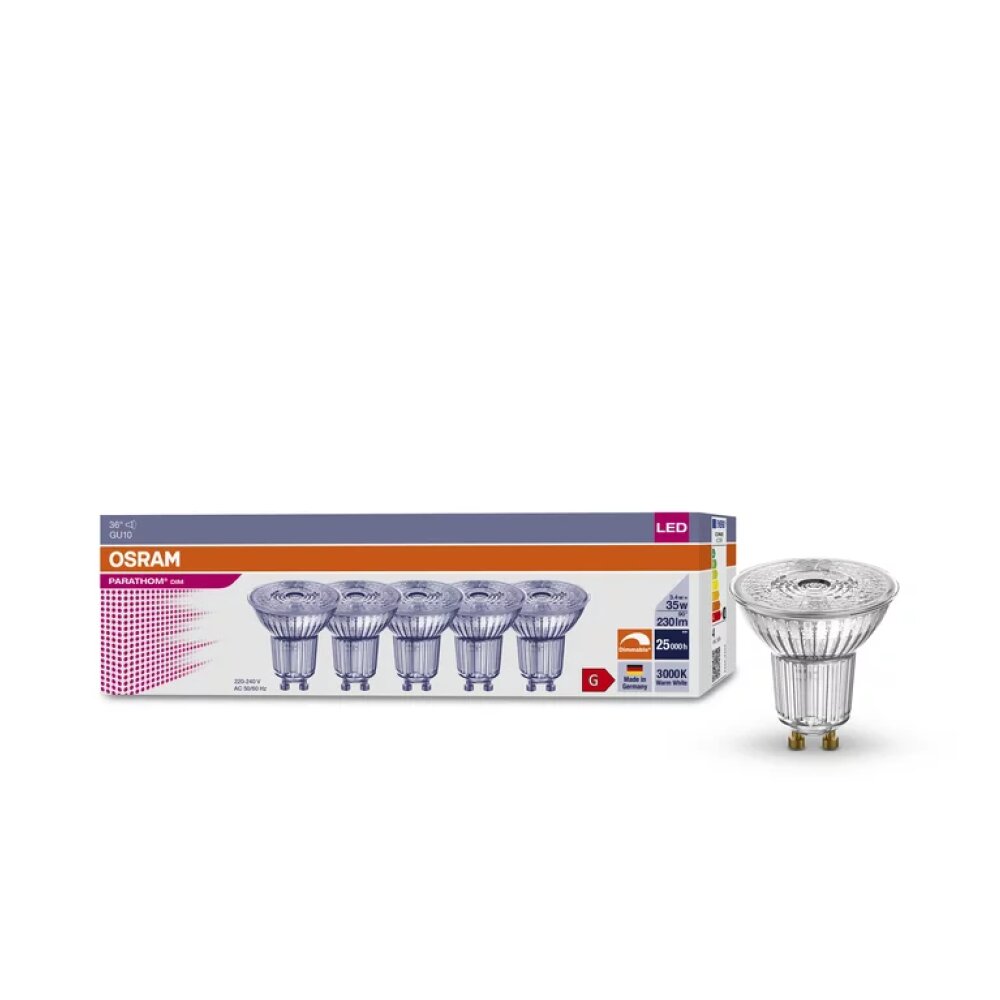 Osram juego de 5 LED GU10 3,4 vatios 3000 Kelvin 230 lumen main product photo
