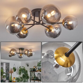 Chehalis Lámpara de Techo - Cristal 12 cm, 15 cm dorado, Negro, 6 luces