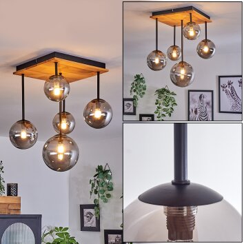 Chehalis Lámpara de Techo - Cristal 10 cm, 12 cm, 15 cm Crudo, Negro, 5 luces