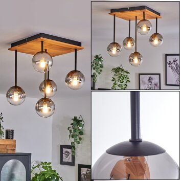 Chehalis Lámpara de Techo - Cristal 10 cm Crudo, Negro, 5 luces