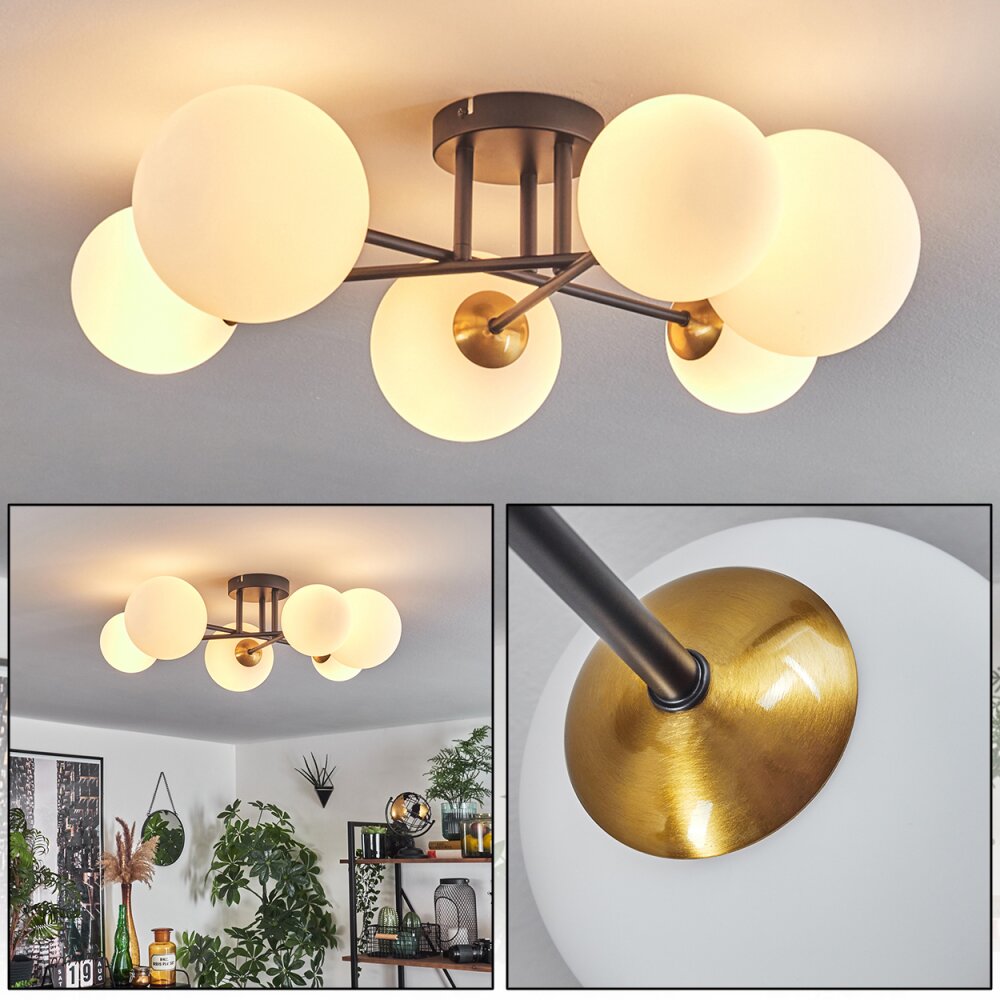 Chehalis Lámpara de Techo - Szkło 12 cm, 15 cm dorado, Negro, 6 luces main product photo