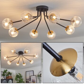 Chehalis Lámpara de Techo - Cristal 10 cm dorado, Negro, 8 luces