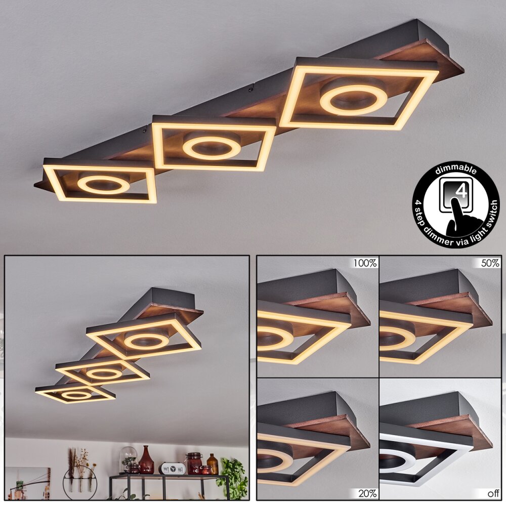 Taboneira Lámpara de Techo LED marrón oscuro, Negro, 3 luces main product photo