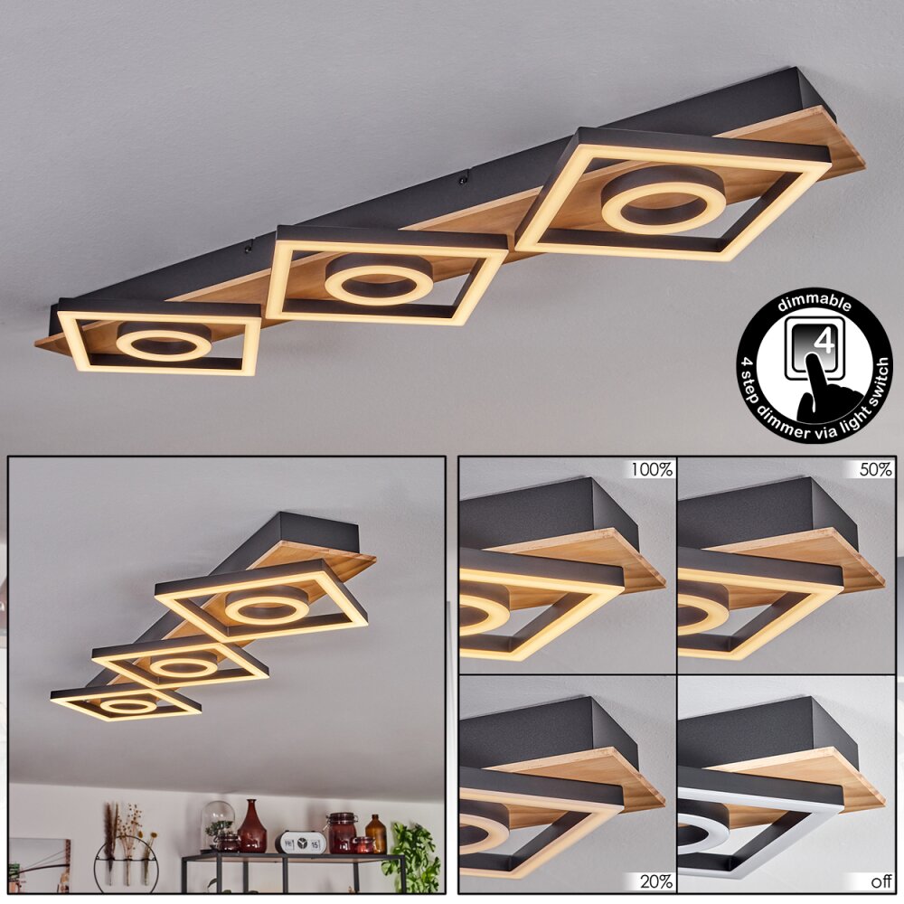 Taboneira Lámpara de Techo LED Crudo, Negro, 3 luces main product photo