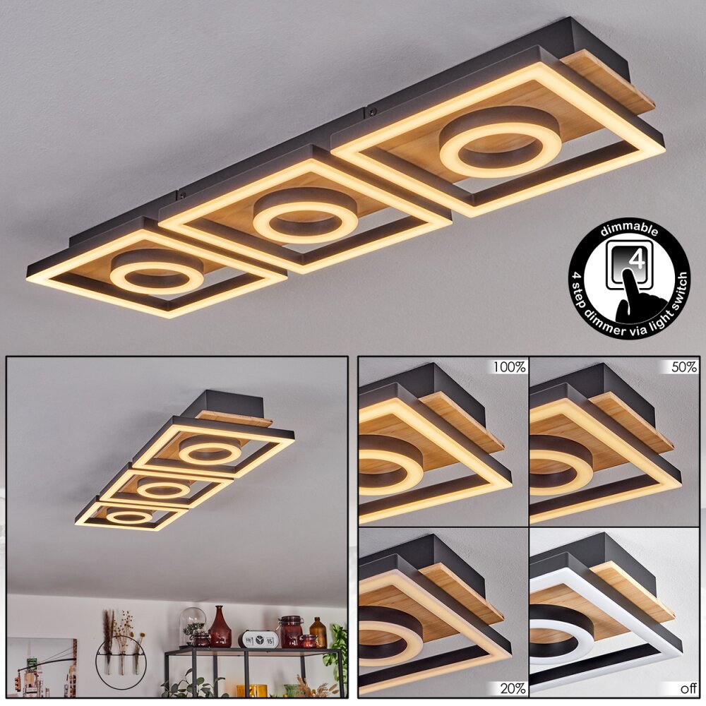 Taboneira Lámpara de Techo LED Crudo, Negro, 3 luces main product photo