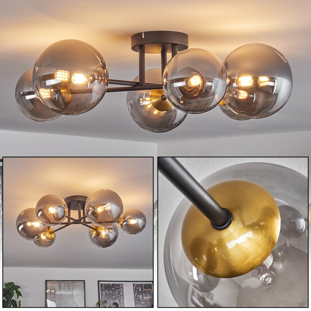 Chehalis Lámpara de Techo - Szkło 12 cm, 15 cm dorado, Negro, 6 luces main product photo