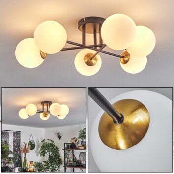 Chehalis Lámpara de Techo - Cristal 12 cm dorado, Negro, 6 luces