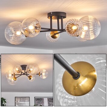 Chehalis Lámpara de Techo - Cristal 10 cm, 12 cm, 15 cm dorado, Negro, 6 luces