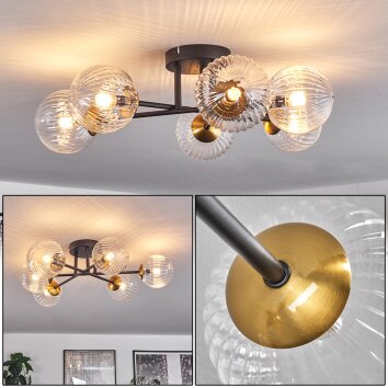 Chehalis Lámpara de Techo - Cristal 12 cm dorado, Negro, 6 luces