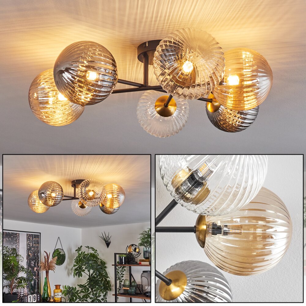 Chehalis Lámpara de Techo - Szkło 15 cm dorado, Negro, 6 luces main product photo