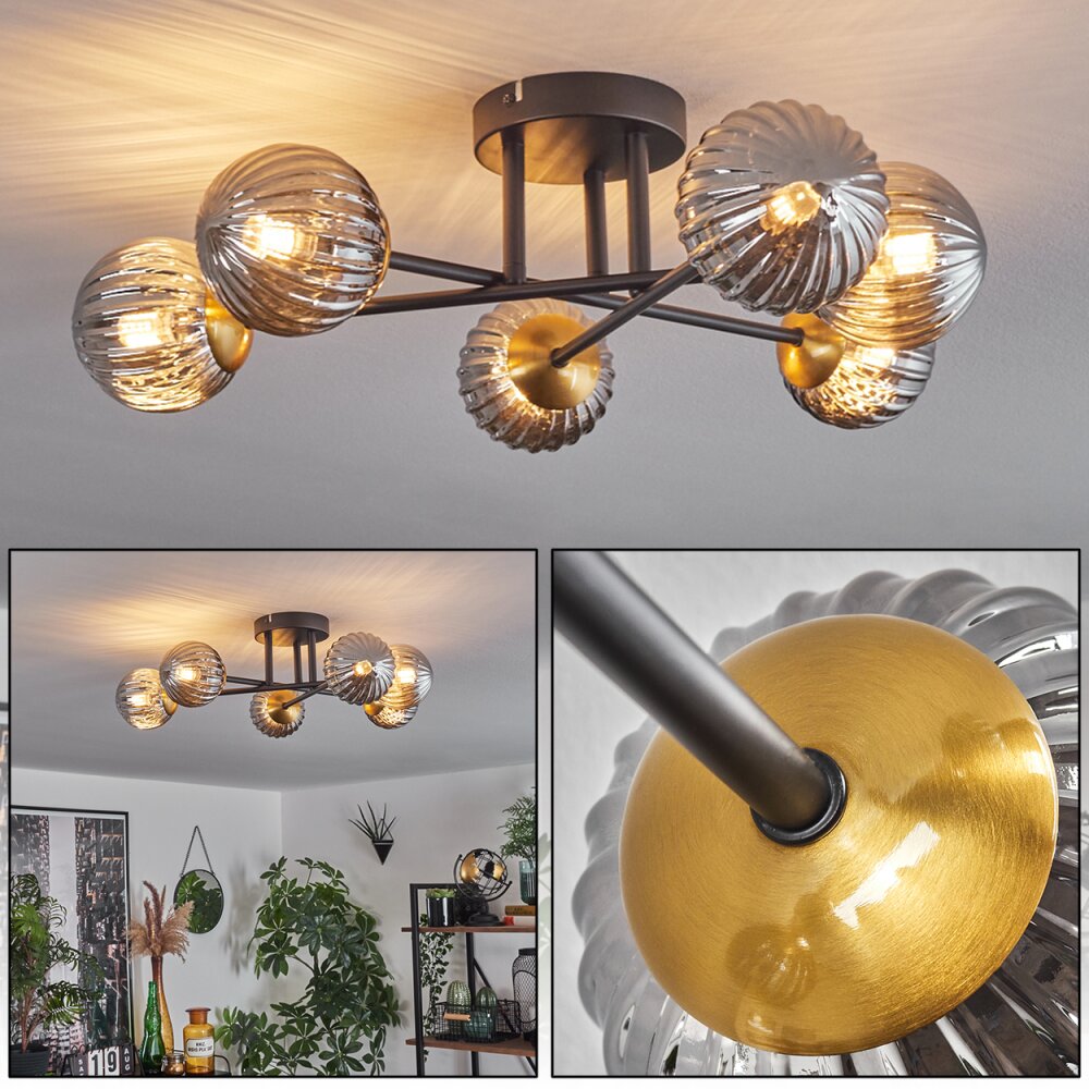 Chehalis Lámpara de Techo - Szkło 10 cm dorado, Negro, 6 luces main product photo