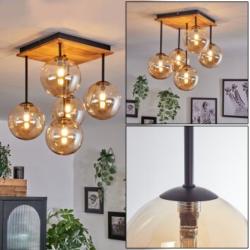 Chehalis Lámpara de Techo - Cristal 15 cm Crudo, Negro, 5 luces