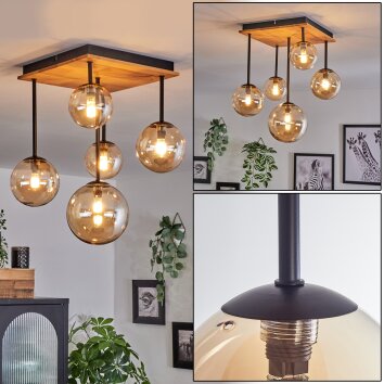 Chehalis Lámpara de Techo - Cristal 10 cm, 12 cm, 15 cm Crudo, Negro, 5 luces