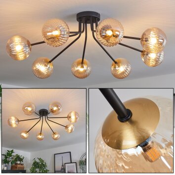 Chehalis Lámpara de Techo - Cristal 12 cm dorado, Negro, 8 luces