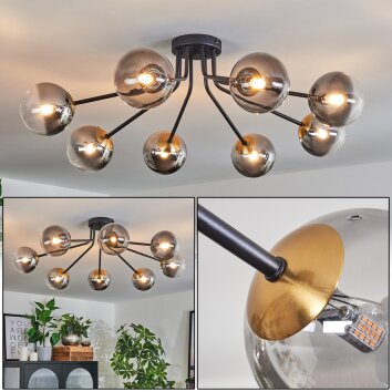 Chehalis Lámpara de Techo - Cristal 12 cm dorado, Negro, 8 luces