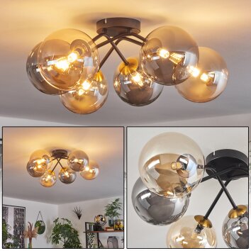 Chehalis Lámpara de Techo - Cristal 15 cm dorado, Negro, 6 luces