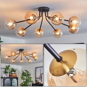 Chehalis Lámpara de Techo - Cristal 12 cm dorado, Negro, 8 luces
