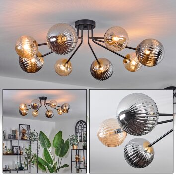 Chehalis Lámpara de Techo - Cristal 12 cm, 15 cm dorado, Negro, 8 luces