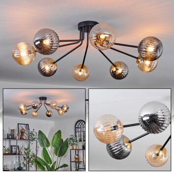 Chehalis Lámpara de Techo - Cristal 12 cm dorado, Negro, 8 luces