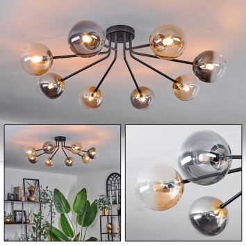 Chehalis Lámpara de Techo - Cristal 12 cm dorado, Negro, 8 luces