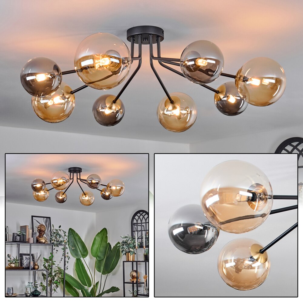 Chehalis Lámpara de Techo - Szkło 12 cm, 15 cm dorado, Negro, 8 luces main product photo