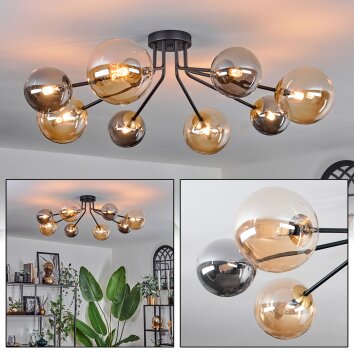 Chehalis Lámpara de Techo - Cristal 12 cm, 15 cm dorado, Negro, 8 luces