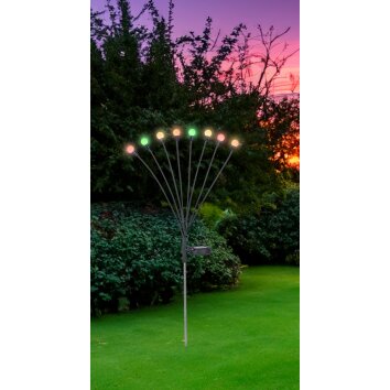 Globo SOLAR Poste de Jardín LED Acero inoxidable, Negro, 8 luces, Cambia de color