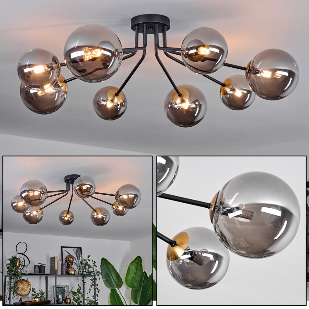 Chehalis Lámpara de Techo - Szkło 12 cm, 15 cm dorado, Negro, 8 luces main product photo