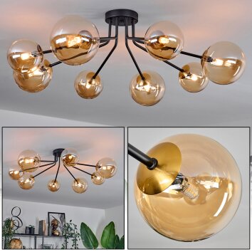 Chehalis Lámpara de Techo - Cristal 12 cm, 15 cm dorado, Negro, 8 luces