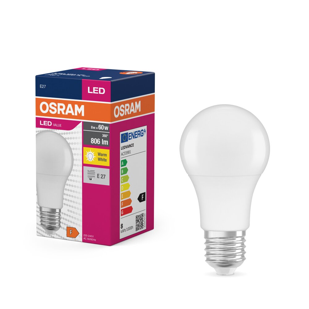 Lámparas Osram E27 LED 8.5 Watt blanco cálido 806 Lumen main product photo