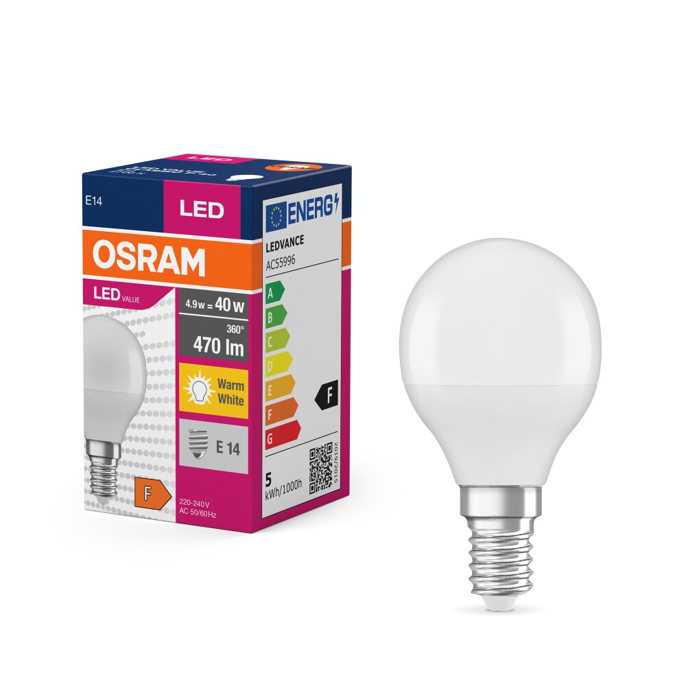 Lámparas Osram E14 LED 4.9 Watt blanco cálido 470 Lumen main product photo