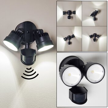 Emmerlev Aplique para exterior LED Negro, 2 luces, Sensor de movimiento