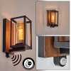 Portalis Aplique de exterior Marrón, Color madera, Negro, 1 luz, Sensor de movimiento